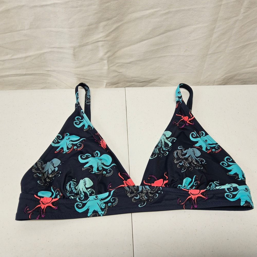 MeUndies Bikini Top Women Large Navy Blue Octopus Print Triangle Swim Recycled